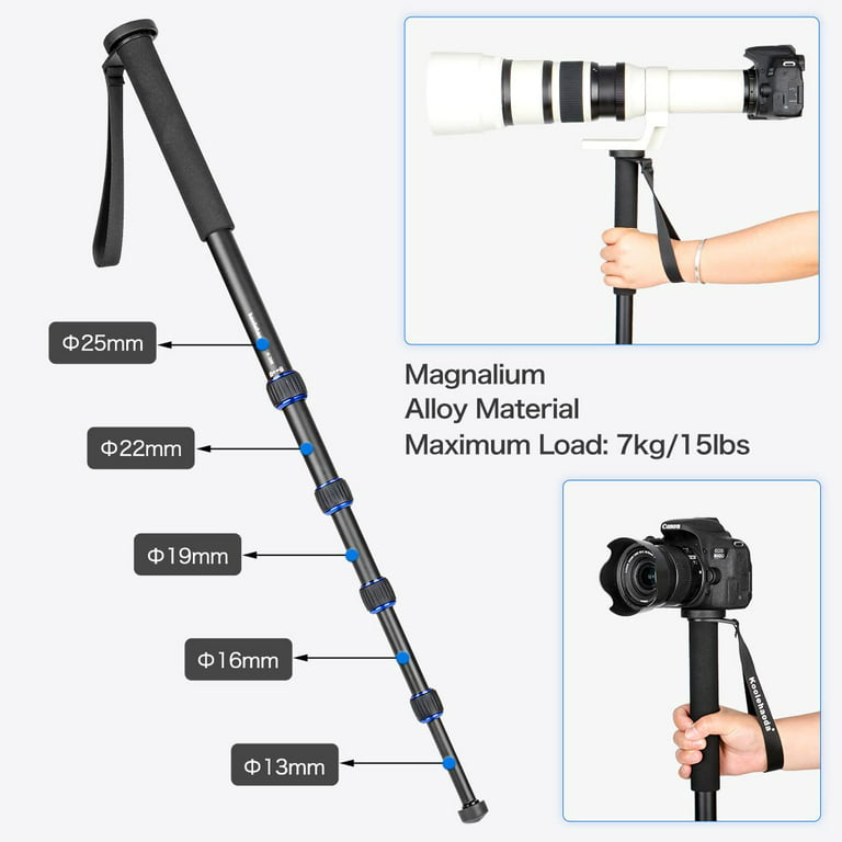 Koolehaoda Extendable Camera Monopod Aluminum Alloy with Tripod Support  Base, 5-Section 20-66inch Adjustable for SLR Cameras Camcorder  Video,Payload