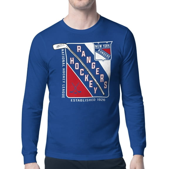 Men's Starter Blue New York Rangers Shield Long Sleeve Graphic T-Shirt