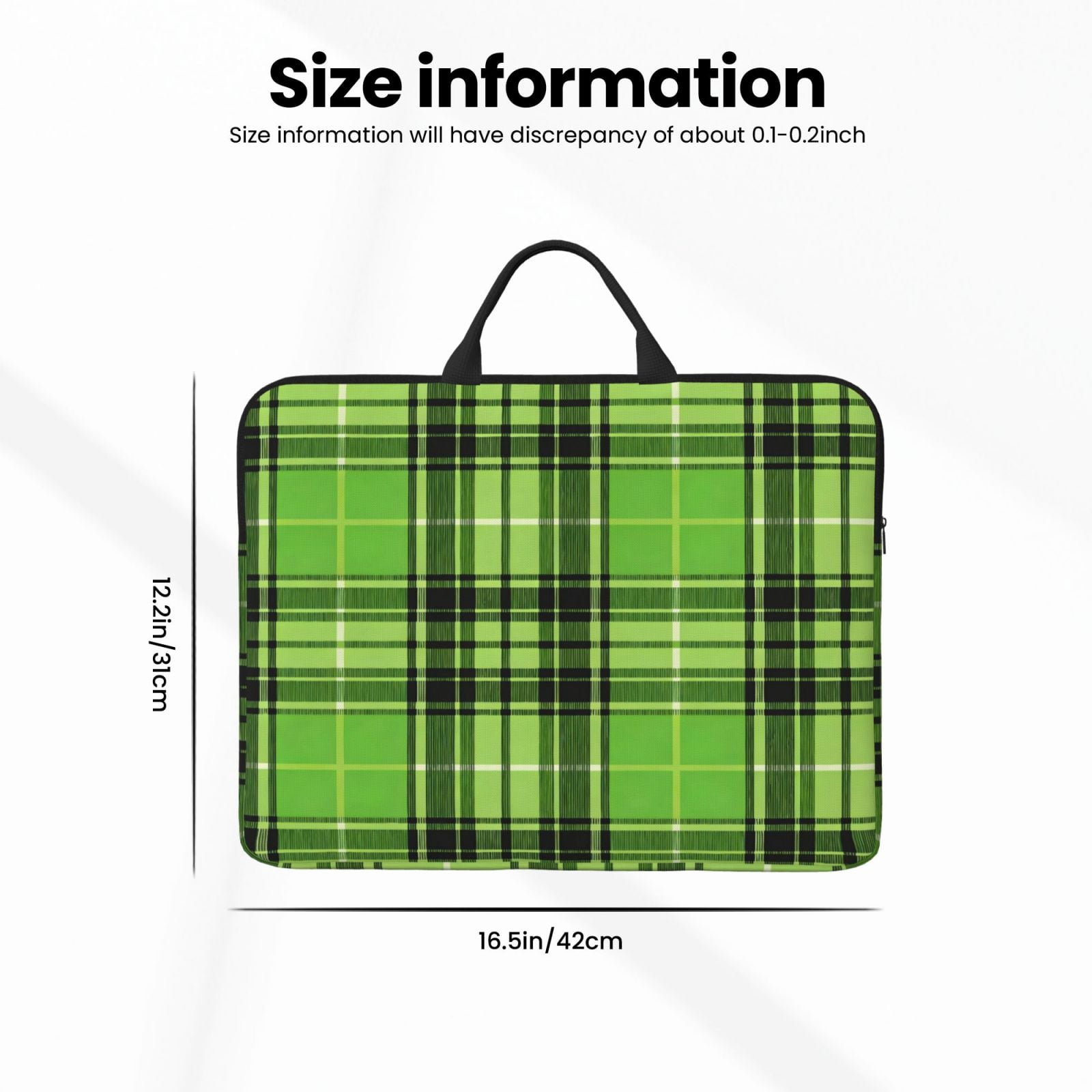 Laptop Sleeve Bag For Women Men 14inch Waterproof Durable Protective Computer Carrying Cover Handle Laptop Case Bag Green And Black Checkered Pattern (2)
