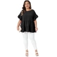 thumbnail image 3 of DARING DIVA Women's Plus Summer Tops Crew Neck Ruffle  Tiered Swiss Dots Blouses 4X Black, 3 of 6