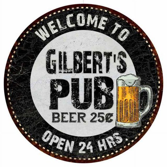 Gilbert's Pub 12" Round Metal Sign Beer Bar Black Wall Décor Gift 200120039406
