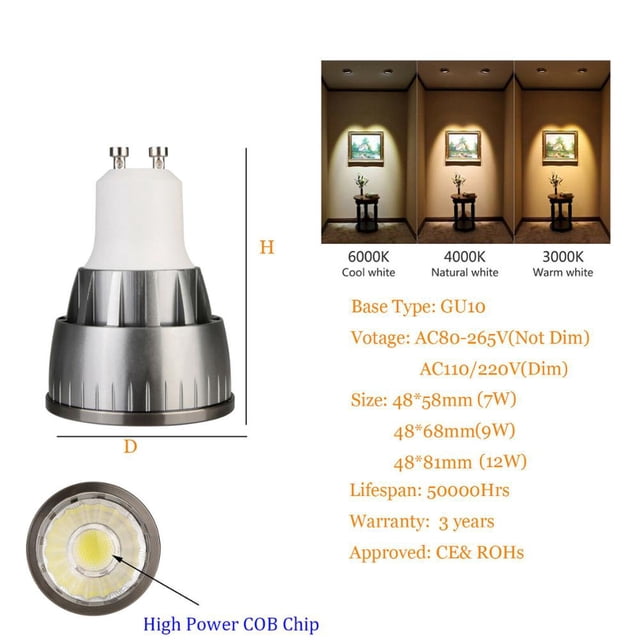 Focos LED regulables para el hogar, bombillas de 7W, 9W, 12W, 110V, 220V, 230V, 240V, GU5.3, GU10 COB, E27, E12, E14, B22, B15