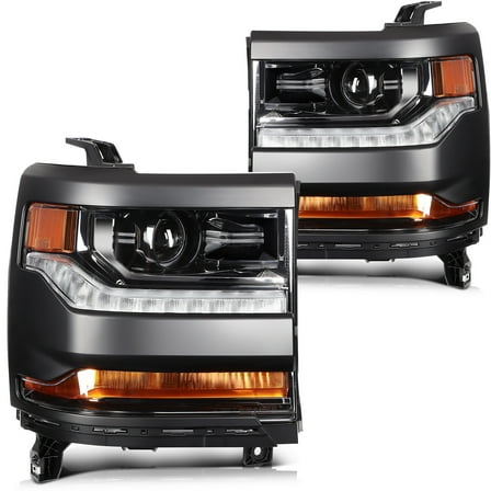 cciyu Headlight Assembly For Chevrolet For Silverado 1500 2016-2018 For Chevrolet For Silverado 1500 LD 2019 Black Housing Clear Lens Driver & Passenger Side Headlamps