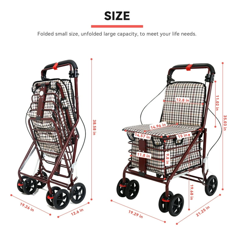 Elderly-Friendly Lightweight Folding Four-Wheel Walker with Seat