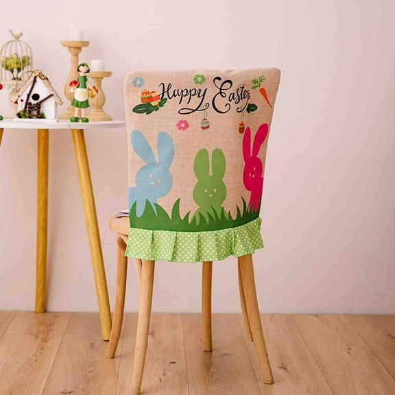 LIAMOBONDOPOLISE 2025 New Easter Decorations Easter Linen Printed Chair Cover Rabbits Chair Cover Novel Easter Design