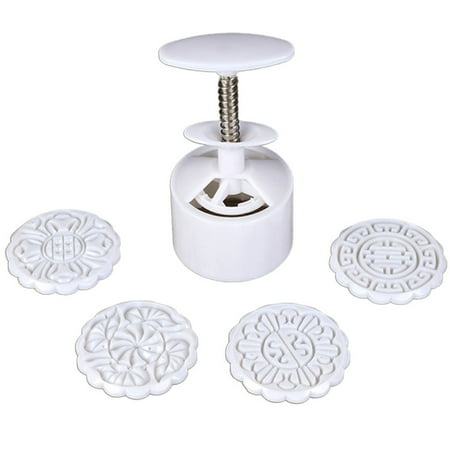 

Moon Cake Mold W/ 4 Stamps Cake Baking Tools Round Diy Pastry Tool Hand-Pressure
