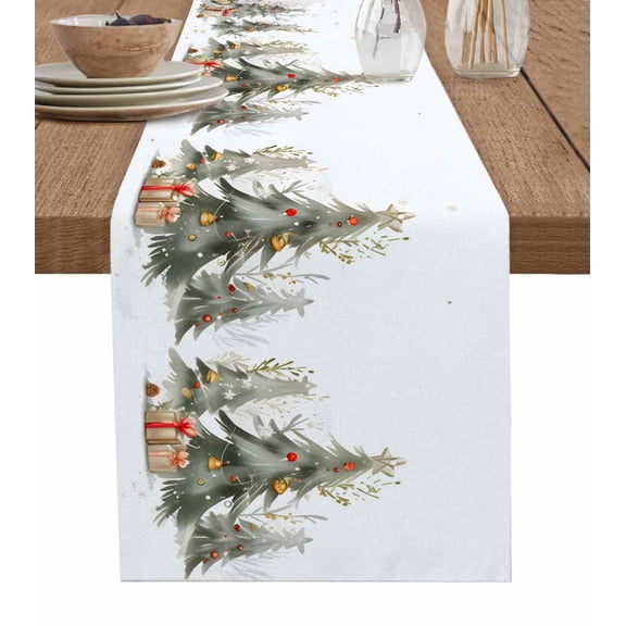 Ldtrchee Christmas Gnomes Table Runner 60 Inches, Watercolor Xmas Tree Red Bed Runner Dresser Scarves Tabletop for Indoor Outdoor Parties/Ceremony/Banquet, 13" x 60"
