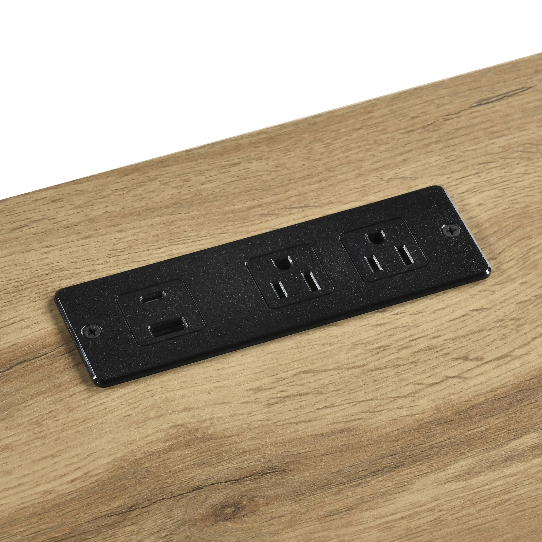 OakvillePark Avenshire Wood Rectangle Writing Desk with Power Outlet and USB Charging Port, Natural