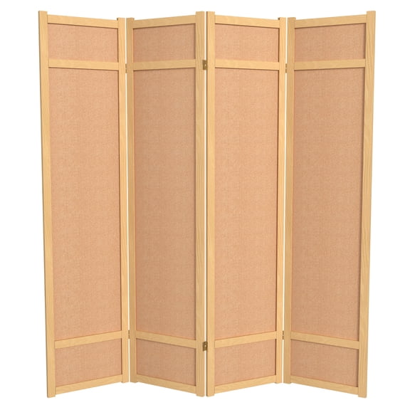 6 ft Tall Jute Shoji Screen Room Divider - 4 Panel - Natural