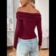 thumbnail image 5 of Blusas de Larga con Hombros Descubiertos para Mujer, Ajustadas, Fruncidas, Estilo Y2K, Conjuntos de Moda 2025 Vino Tinto M, 5 of 9