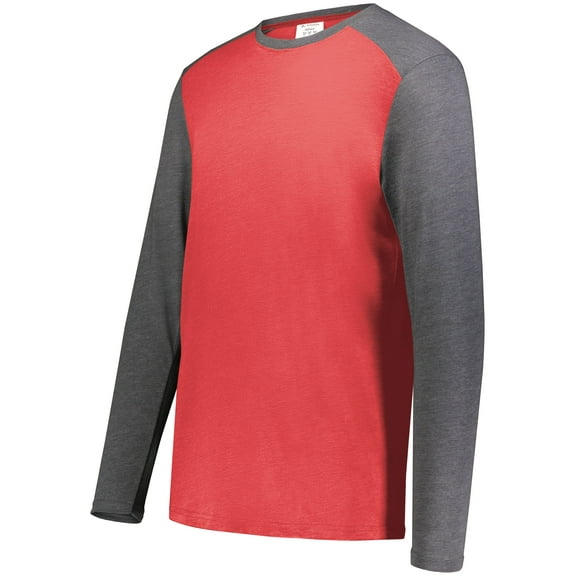 Augusta Sportswear 6882.26V.M Youth Gameday Vintage Long Sleeve T-Shirt, Scarlet Heather & Carbon Heather - Medium