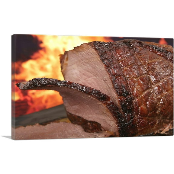 ARTCANVAS Barbecue Ham Meat Diner Restaurant decor Canvas Art Print - Size: 12" x 8" (0.75" Deep)