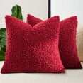 thumbnail image 4 of Sanmadrola Decorative Throw Pillow Covers 18" x 18" Set of 2, Teddy Fur Couch Plliowcase Cushion Cover Modern Farmhouse Home Decor, Wine Red, 4 of 6