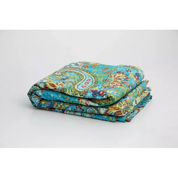 Indian kantha quilt bedspread handmade bed cover bedding throw blanket