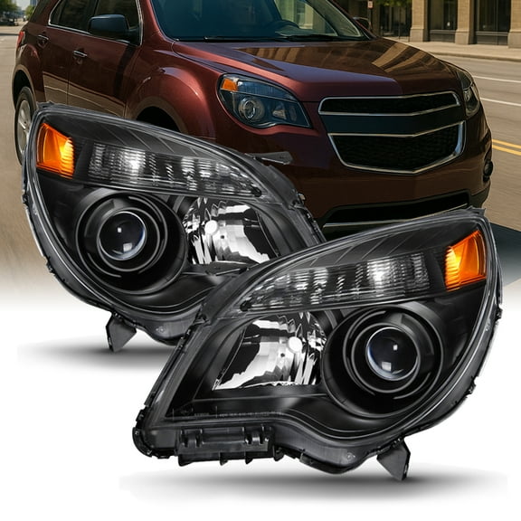 AKKON - For BLACK 2010 2011 2012 2013 2014 2015 Chevy Equinox Halogen Type Projector Headlight Headlamp Left & Right Set