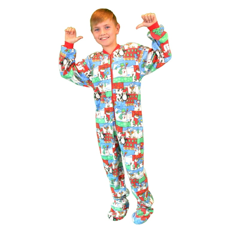 Kids Fleece Christmas One Piece Footed Pajamas Sleeper