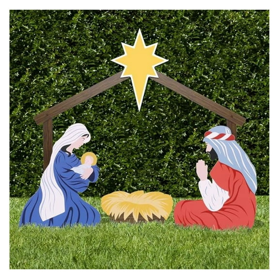 Holy Family Nativity Scene - 3 Weatherproof Nativity Set Figures for Outdoor Christmas Decoration - Easy to Assemble & Store - Standard, Colorful