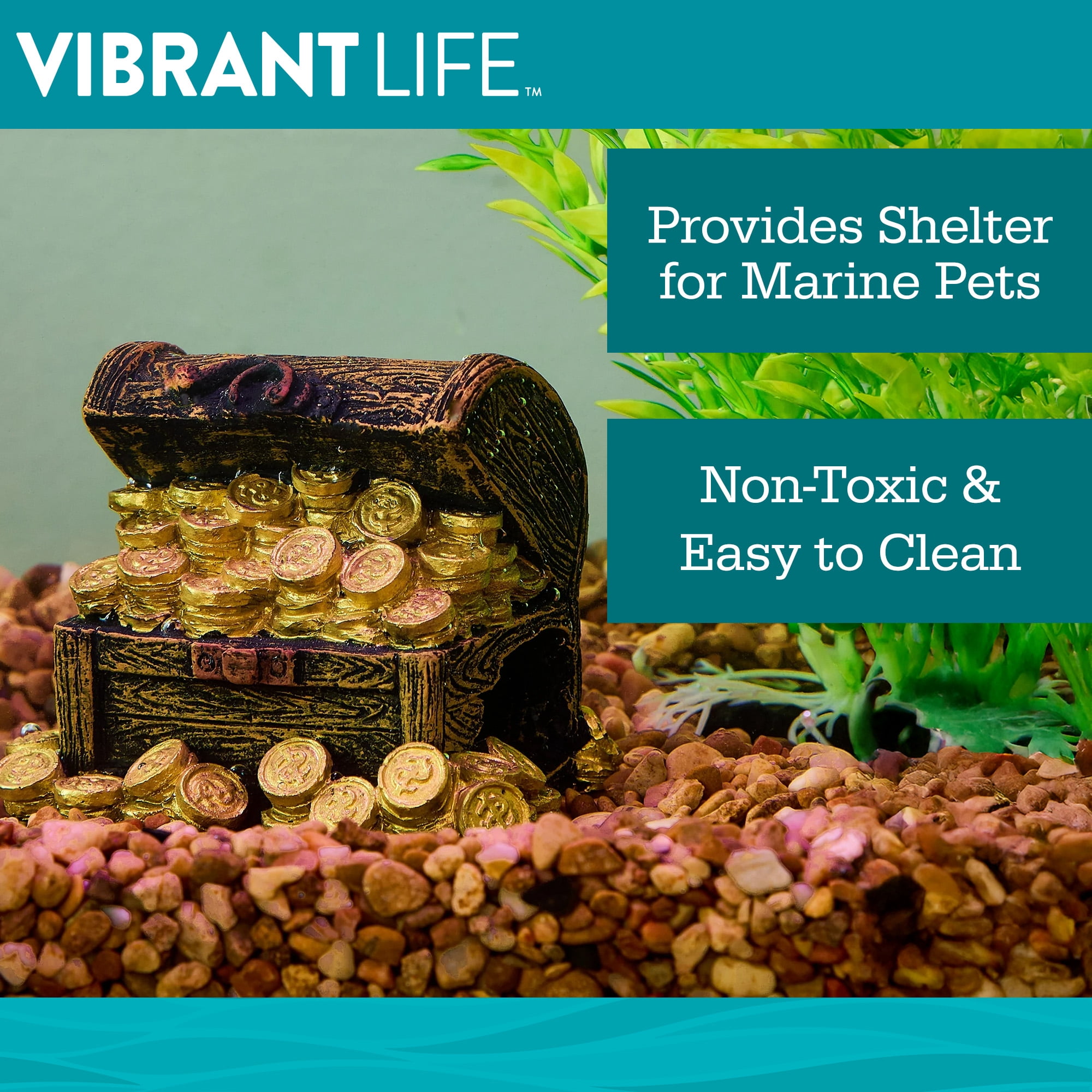 Vibrant Life Treasure Chest Aquarium Decor, Brown, 3.27" x 2.6" x 2.52"
