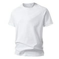 thumbnail image 1 of Camisas Elvqul de Hombre Blanco Manga Corta de Color Sólido Cuello Redondo Casuales, 1 of 4