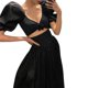 thumbnail image 1 of Txlixc Blusa de mujer, cuello V oscuro de color sólido, manga corta, blusa de pecho bajo, adecuada para el verano Txlixc moda, 1 of 8