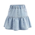 thumbnail image 2 of Girls Denim Skirt High Waist A-Line Jean Skirt Knee Length Trendy Jeans Skorts Summer Outfits for Girls (2-Blue 11-12), 2 of 7