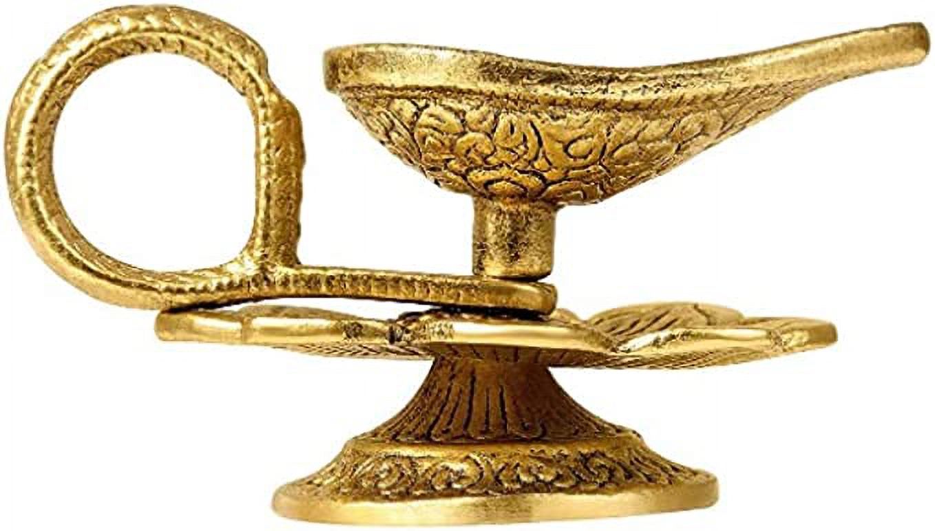 Oxidised Metal Antique Design Gold Oil Lamp With Handle/Chirag/Diya/Deepak/Dhoop Diya for Pooja (Approx. 4 x 3 inch)