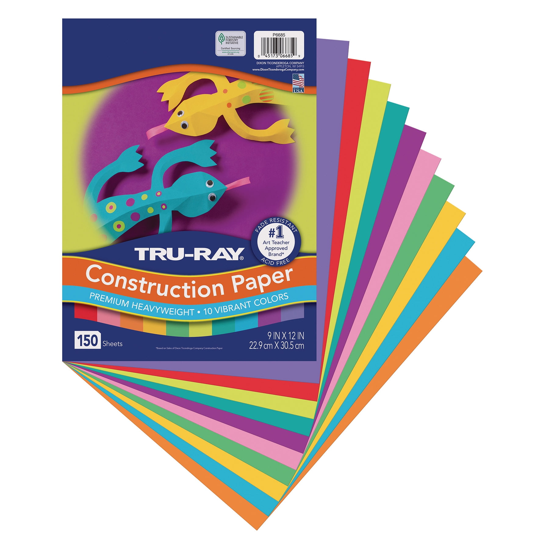 Tru-Ray Construction Paper, Heavyweight, 10 Vibrant Colors, 9" x 12", 150 Sheets Per Pack, 5 Packs