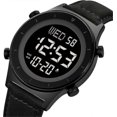 thumbnail image 2 of Men's Digital Watch Glass Screen Zinc Alloy Case Leather Strap Waterproof Casual Stopwatch Alarm Clock Simple Watch, 2 of 5