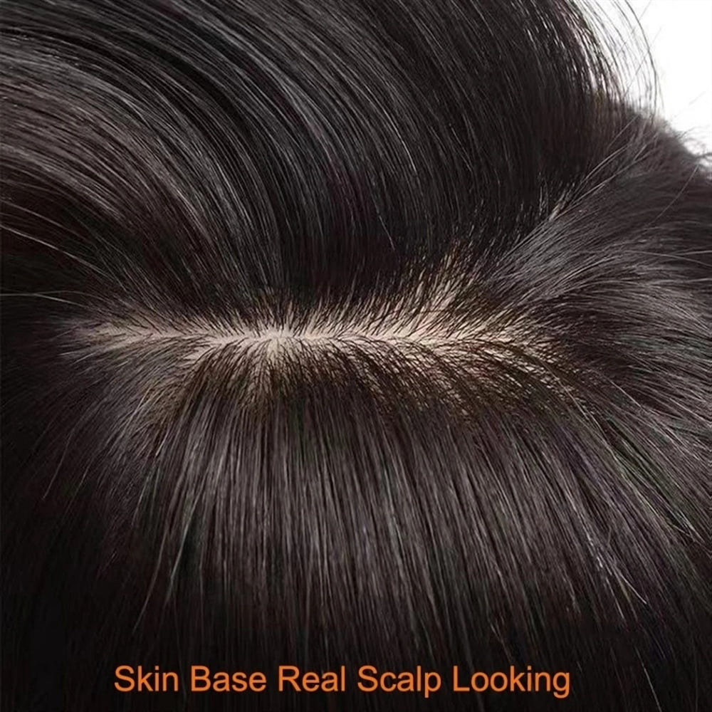 Hair Topper without Bangs Middle Part Straight Hair Topper Real Human Hair 15x16cm Silk Base Clip in Straight Hair Pieces for Women with Thinning Hair