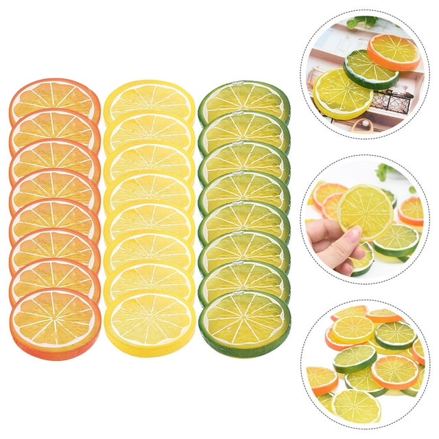30Pcs Artificial Lemon Slices Realistic Round Slice PVC Material for Home Decor