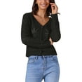thumbnail image 1 of SUÉTER DE PUNTO CON CUELLO EN V Y MANGAS LARGAS PARA MUJERES INSPIRAR CHIC, CÁRDIGAN CORTO CON DETALLES CALADOS, TALLA XL, NEGRO, 1 of 6