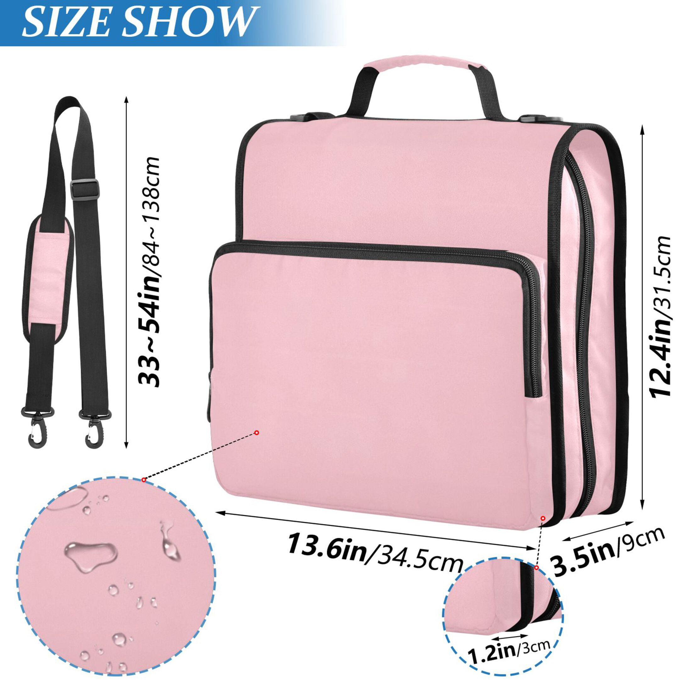 3 Ring Zipper Binder with Shoulder Strap Waterproof Trapper Keeper 2 Inch D-Ring 500 Sheets Capacity Pale Pink