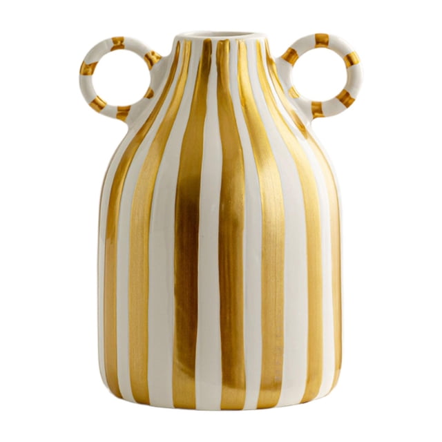 jifeng Decorative Flower Vase Ceramic Vase with Handle for Farmhouse Party Tabletop Gold
