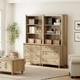 thumbnail image 2 of WAMPAT 72" Bookshelf with 3 Drawers, Tall Bookcase Large Display Book Case Shelf with 3 Tier Open Book Shelves，Library Wooden Bookshelves for Living Room,Office, Bedroom, Oak (2PCS), 2 of 7