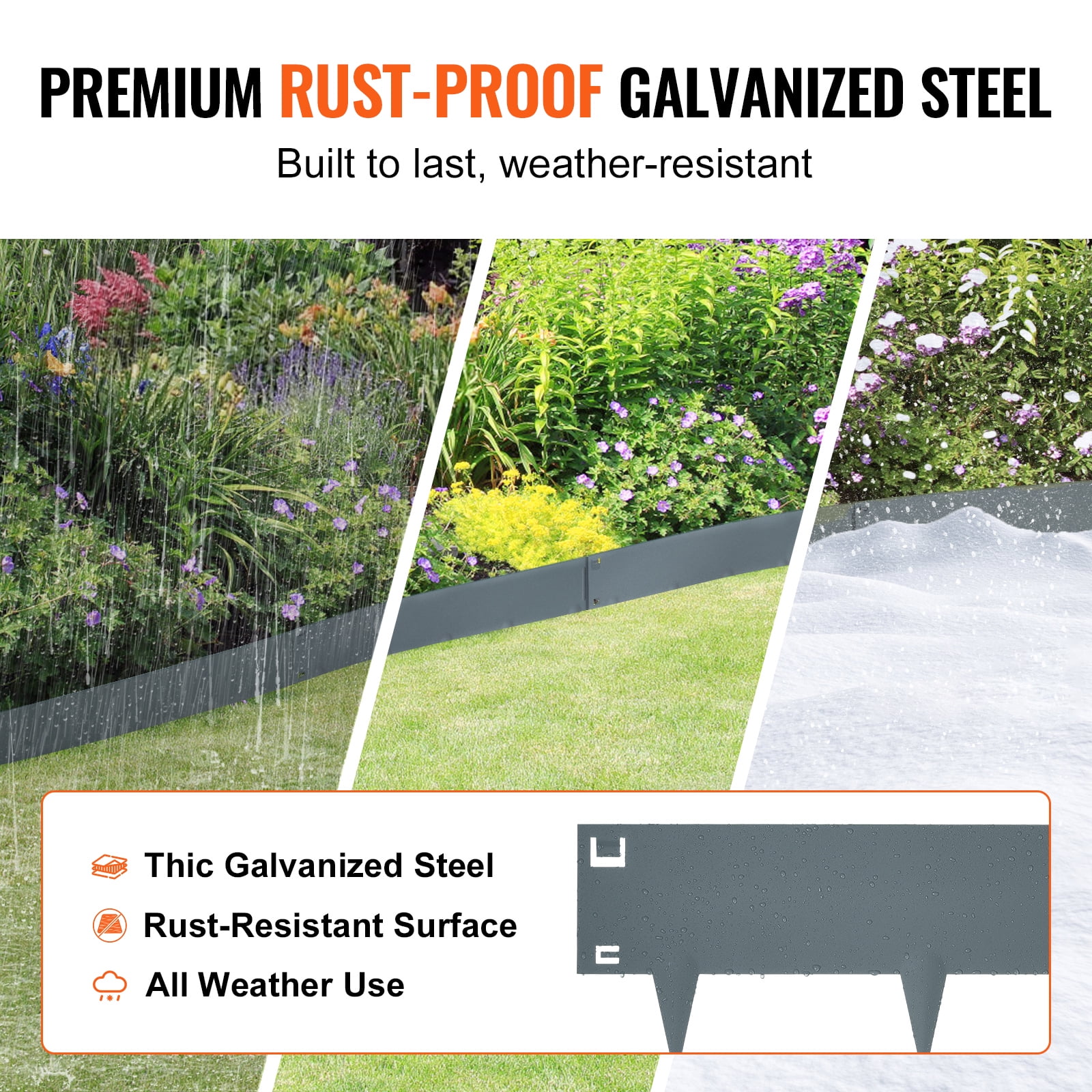 KFFKFF 5 PCS Metal Landscape Edging 39" L x 5" H Steel Garden Border 3.15" Spike Length Flexible Hammer-In Outdoor Landscaping Edge for Lawn, Garden, Walkway, Yard (Dark Grey)