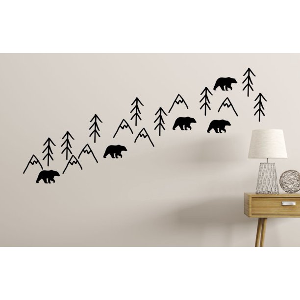 Nursery Wall Decals Woodland Bears Trees Mountains Baby Room Decoration