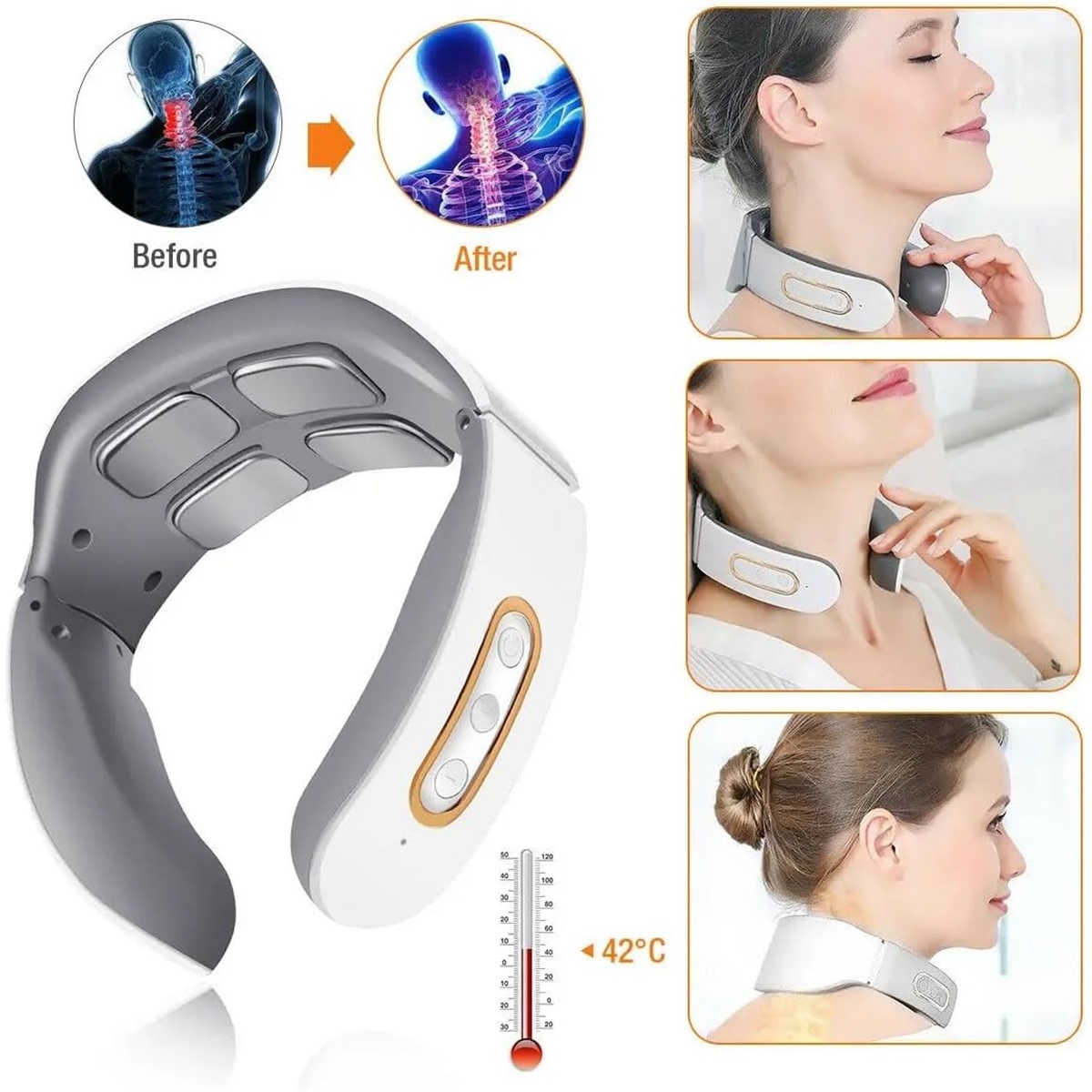 Neuropro Heated Neck Massager for Neuropathy, Triple Neck Relief Massager with 6 Vibration Modes & 9 Strength Levels, Electric Neck Wrap for Pain Relief,RD