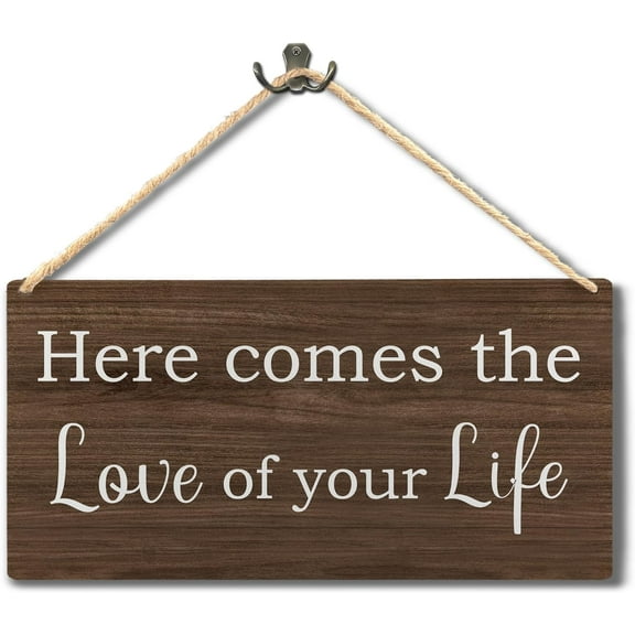 Wood Sign 5x10 Inch Rustic Wedding Sign Here Comes The Love Of Your Life Wedding Wood Signs Wall Hanging Rustic Wedding Decorations Ring Bearer Sign Wall Pediments Wooden Sign Gift For Women Men
