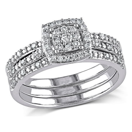 Diamond Engagement Ring & Wedding Band Set 1/3 Carat (ctw) in 10K White Gold