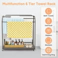 thumbnail image 3 of Pool Towel Rack Outdoor with Rattan Base, 5 Bar Free Standing Poolside Beach Towel, Rattan Weaving Outdoor Towel Rack, Storage Organizer with Compartment for Floats, Pool Noodles, Swimming Rings, 3 of 8