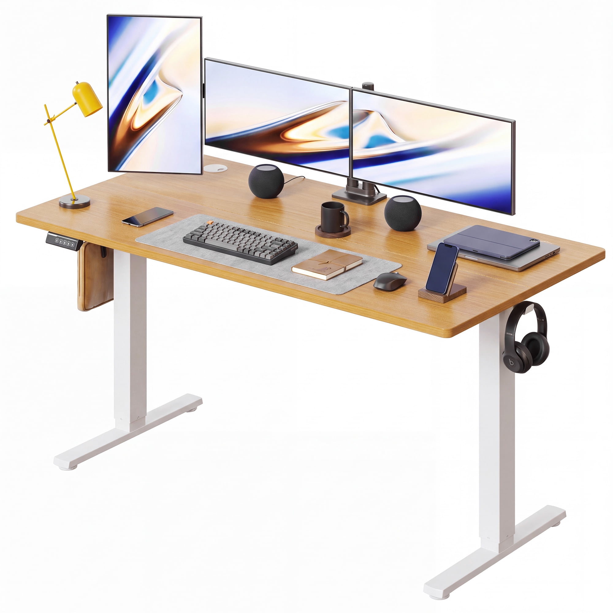 CONCETTA Electric Height Adjustable Desk, 55"x24" Ergonomic Sit Stand Workstation, One-Touch Lift Home Office Desk, Oak