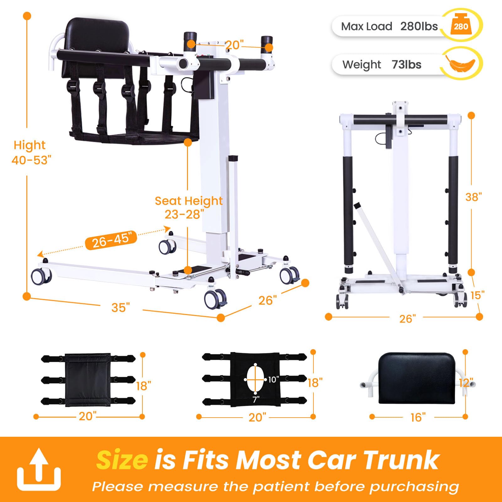 Upgrade Patient Lift for Home,Electric Patient Lift Transfer Chair,Portable Handicap Lift for Car,Bathroom Transfer Lift Chairs for Seniors,Wheelchair Lift with Adjustable Height