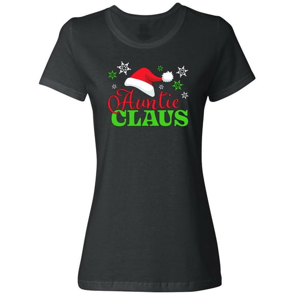 Inktastic Auntie Claus with Christmas Santa Hat and Snowflakes Women's T-Shirt