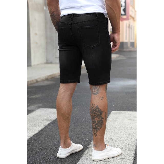 ABPHQTO Shorts de mezclilla de hombre de tiro bajo desgastados negros para hombre