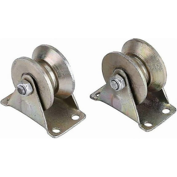 V-Shaped Steel Sliding Gate Roller Wheels 2-Pack with Bracket Heavy Duty Track Rail Door Accessories