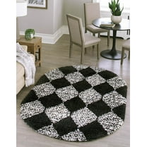 Unique Loom Serenity Shag Collection Area Rug - Soufriere (7' 10" x 10' Oval Black and White)