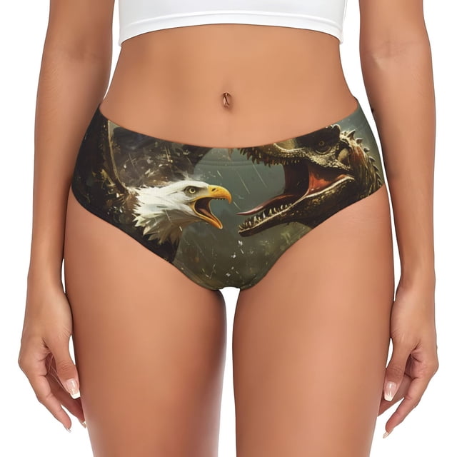 Fotbe Dinosaur Bald Eagle Calzones Estampados para Mujer – Ropa Interior de Algodón, Cómoda, Suave y Elástica-Medium