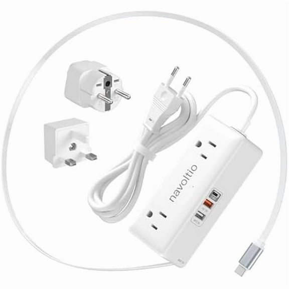 European Travel Plug Adapter, US to EU/UK Plug Adapter (PD 20W) Retractable USB C Cable with 4 AC Outlets 3 USB Fast Charge, 3FT Type C/E/F/G Adapter for UK Ireland Turkey France Italy Spain