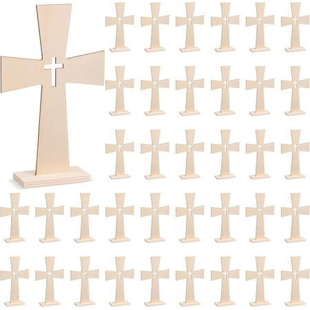 24 Sets Wooden Cross for Crafts Unfinished Wooden Cross Bulk with Base Baptism Centerpiece Standing for DIY Table First Communion 72 Pcs Lily Flowers Centros De Mesa Para Bautizo for Church