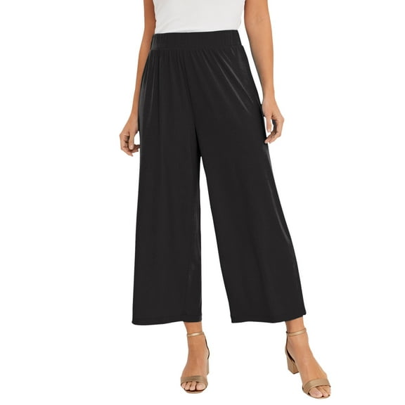 Jessica London Women's Plus Size Stretch Knit Wide Leg Crop Pant